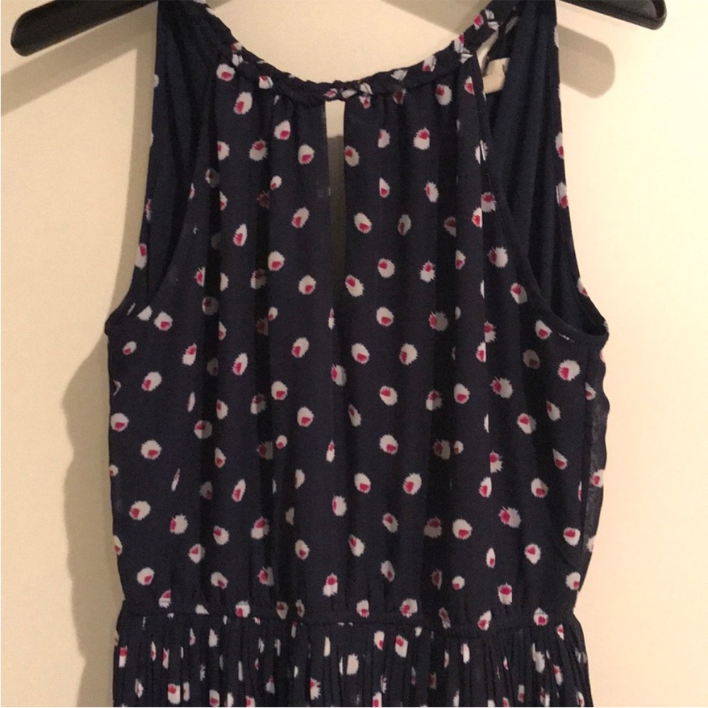 Maison Jules Navy Midi Dress with White and Pink Dot Print